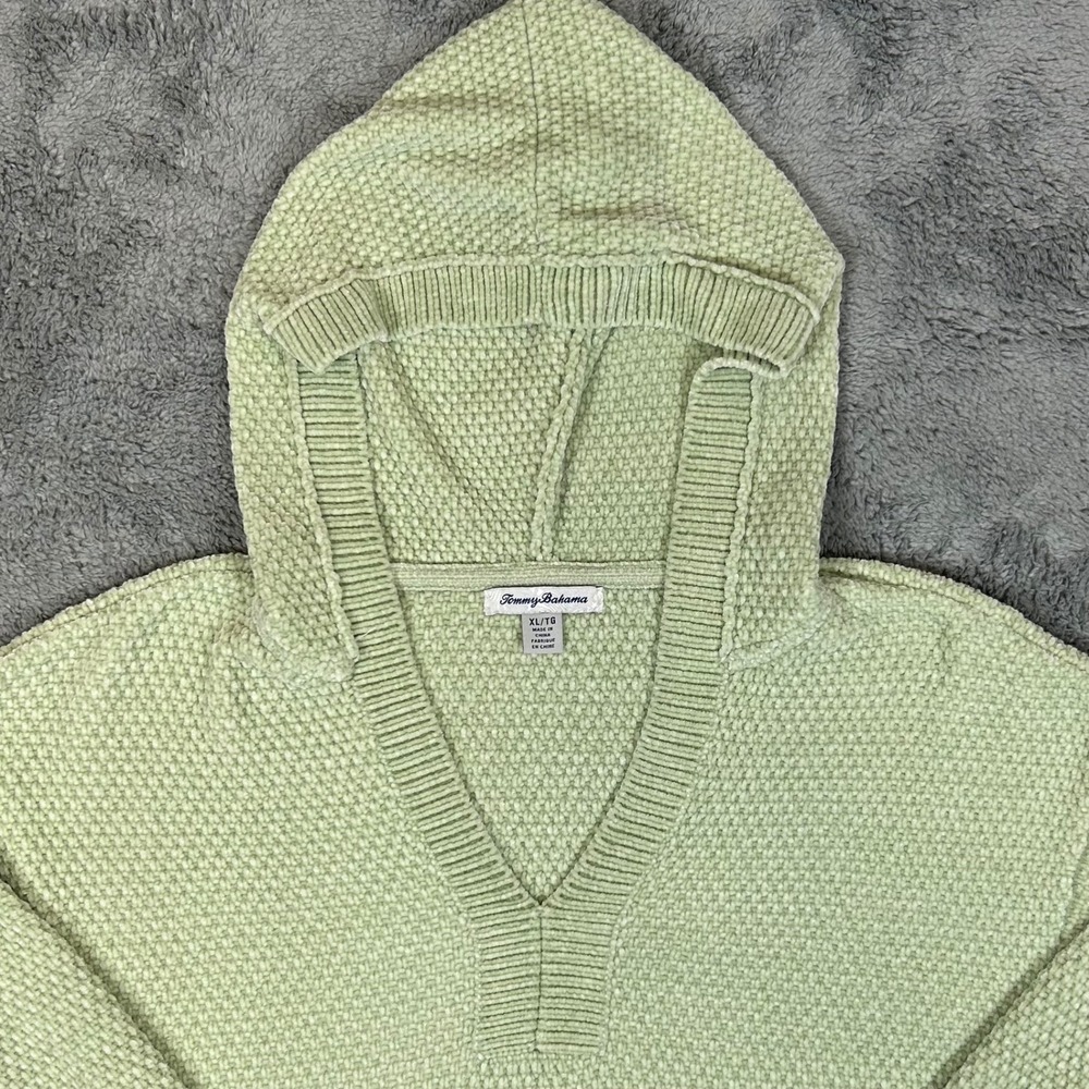 Tommy Bahama Womens XL Sage Green Chenille Knit V-Neck Hooded Sweater